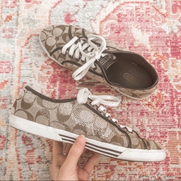 Coach Shoes - COACH SEQUIN LOGO SNEAKERS SIZE 8 B